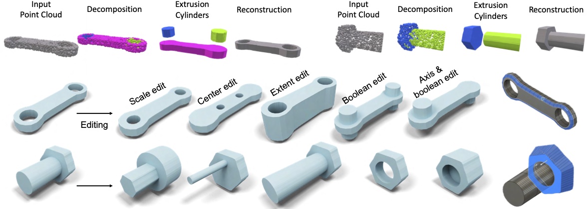 Point2cyl: Reverse engineering 3d objects from point clouds to extrusion cylinders