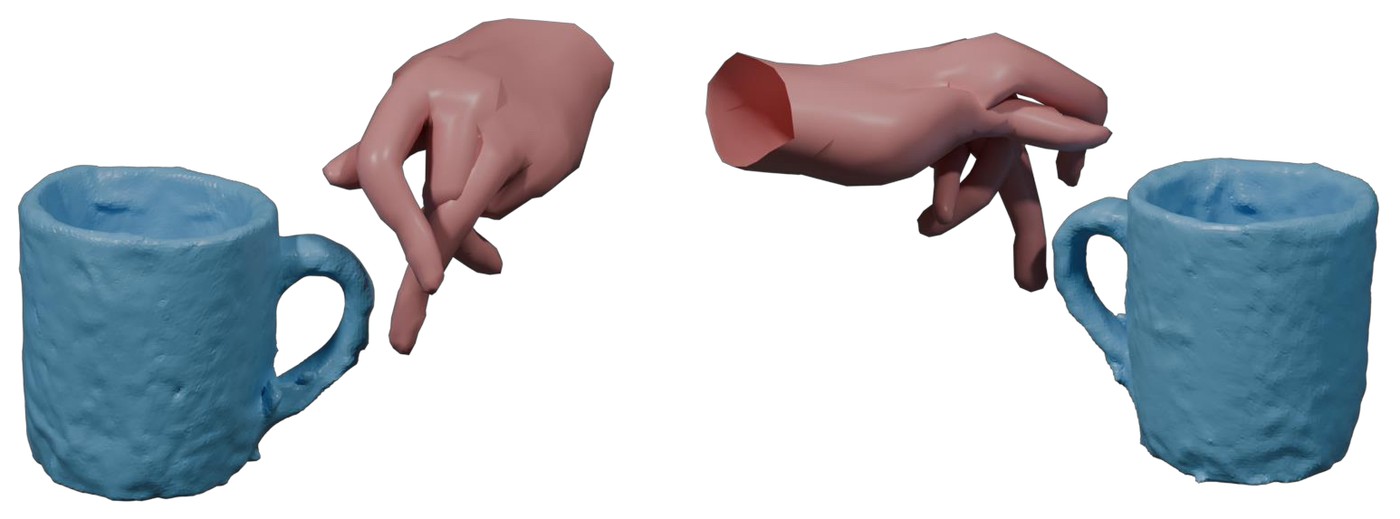 Noisy hand pose next to a mug.