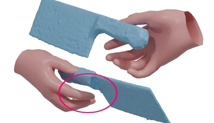 EasyHOI plus HaNDF reconstruction of the knife grasp
