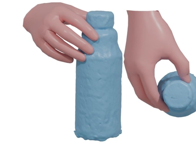 AlignSDF plus HaNDF reconstruction of the bottle grasp