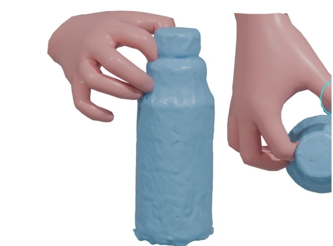 EasyHOI plus HaNDF reconstruction of the bottle grasp